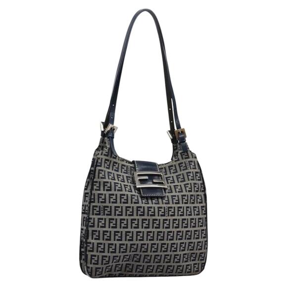 FENDI Zucchino Canvas Shoulder Bag Navy - Picture 1 of 13